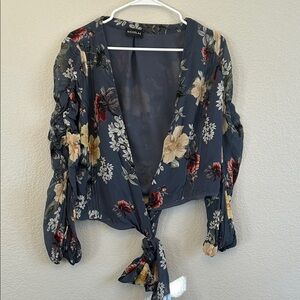 NICHOLAS‎ Dark Floral Tie-Front Blouse